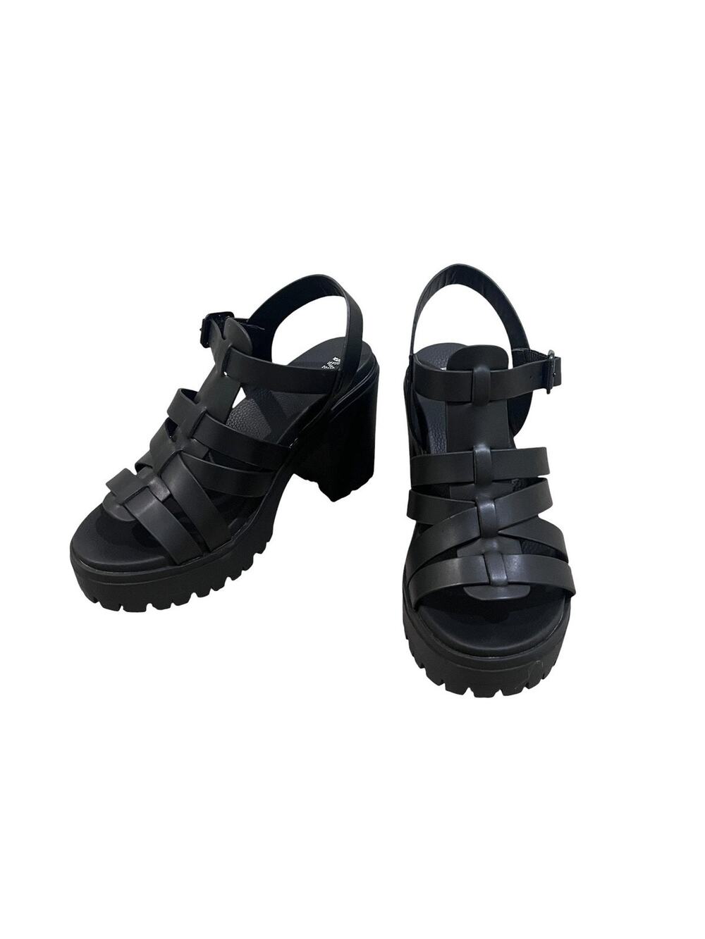 MIA Shoes Womens Size 7 Black Tira Strappy Block Heel Platform Sandals Lug Sole